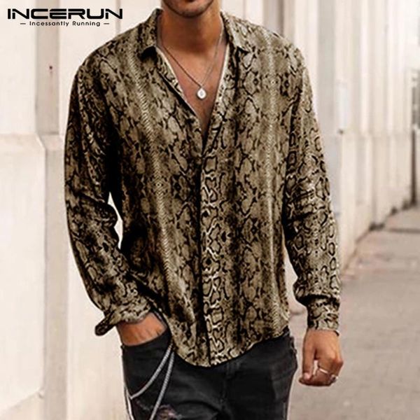 

incerun fashion printed shirt men long sleeve cool lapel neck 2019 blouse chic camisa party streetwear brand men's casual shirts1, White;black