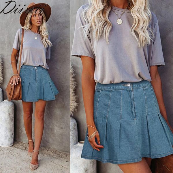 

skirts diiwii women versatile blue high-waisted pleated skirt denim, Black