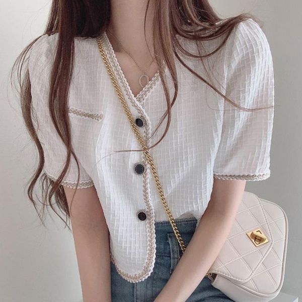 

women's jackets simple v neck short sleeve elegant women coats summer 2021 office lady casual crop korean chic button-up, Black;brown