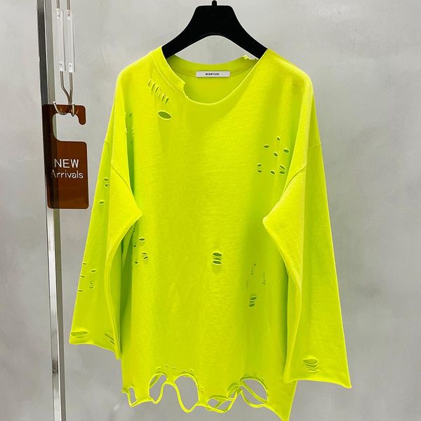

ewq] 2021 spring female thin casual irregular round neck long sleeve solid color minimalist hollow out t-shirt 8y737, White