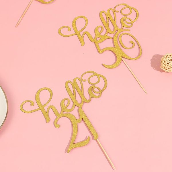 

other event & party supplies 1pc gold "hello 21 30 40 50 60"hand writing cake ers happy birthday decoration for anniversary lovely