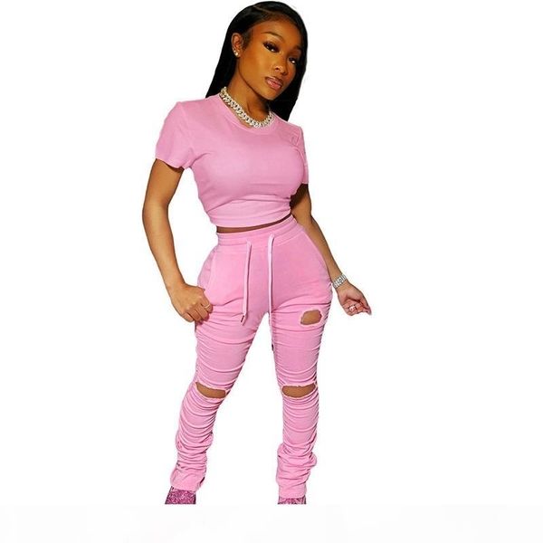 

2 piece jogger set women tracksuit casual summer crop and stacked pants sweatpants set women two piece outfits matching sets t200603, White
