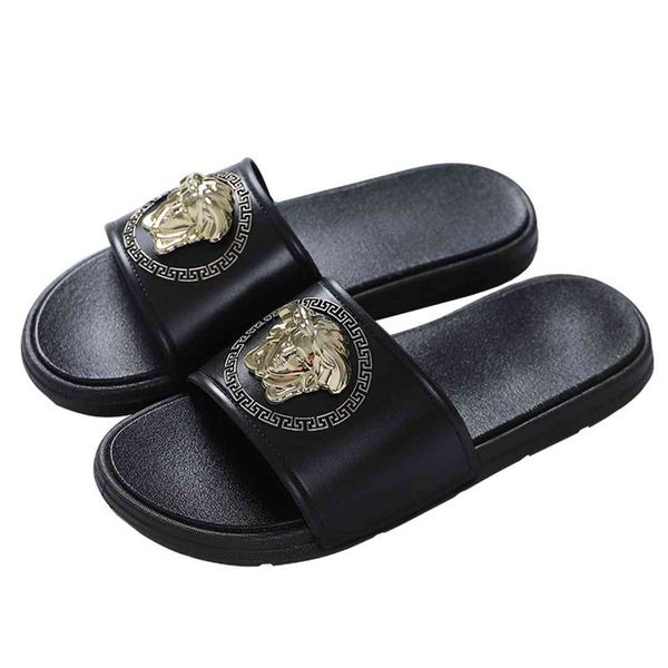 

new men's flip-flops open toe embossed tiger pattern pvc casual feet outdoor indoor simple black slippers