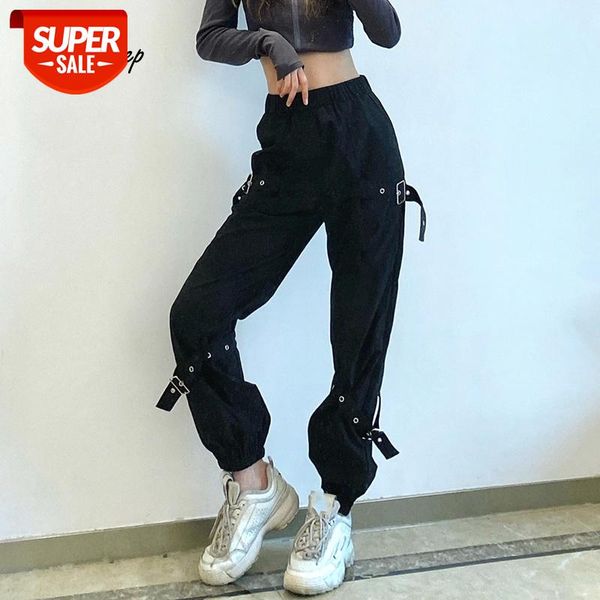 

weekeep black high waist ribbons cargo pants women fashion joggers sweatpants harajuku streetwear vintage pocket trousers autumn #bc32, Black;white