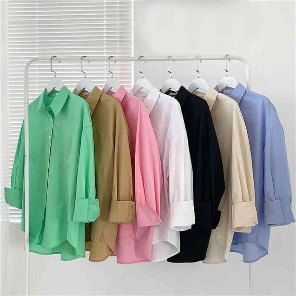 Grüne Hemden Damen Tops Button Up Plus Size Oversize Bluse Büro Dame Langarm Weiß Rosa Schwarz Vintage 210529