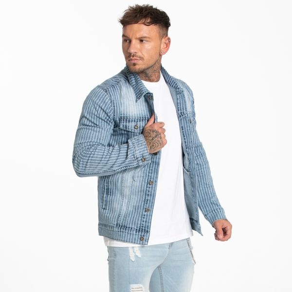 

70% off outlet online gingtto mens jackets and coats light blue denim jacket for men winter autumn arrival stripe fashion skinny design zm72, Black
