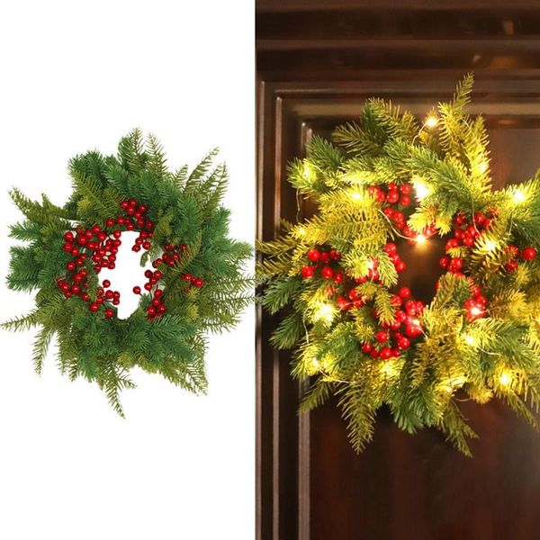 

decorative flowers & wreaths christmas wreath with led light artificial green leaves berries garland for front door window wall decor