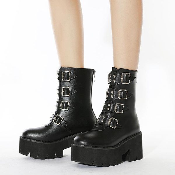 

boots 2021 black high tube microfiber fabric platform heel plus size stage women's leather