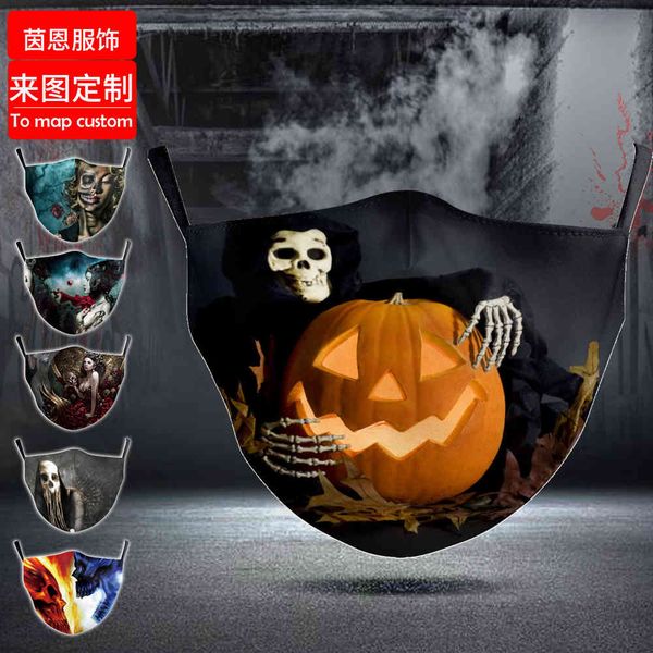 

high-quality masks 3d skull mask dark black dust-proof printing halloween mask polyester fabric can