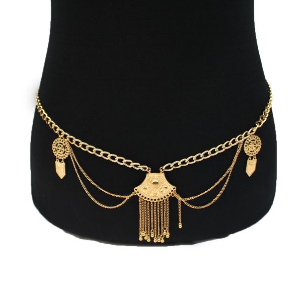 

new products accessories bohemian fashion trendy waist chain women shield tassel waist accessories, Silver