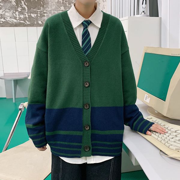 

2021 new winter cardigan men's warm fashion solid color casual knitted sweater jacket men loose korean knitting sweaters mens clothes d, White;black