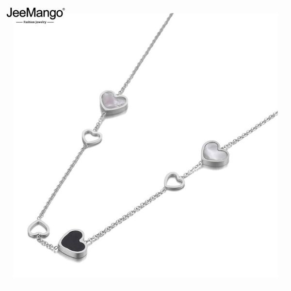 

chokers jeemango trendy titanium steel 6pcs love heart charm pendant necklace jewelry acrylic & shell wedding for women jn20086, Golden;silver