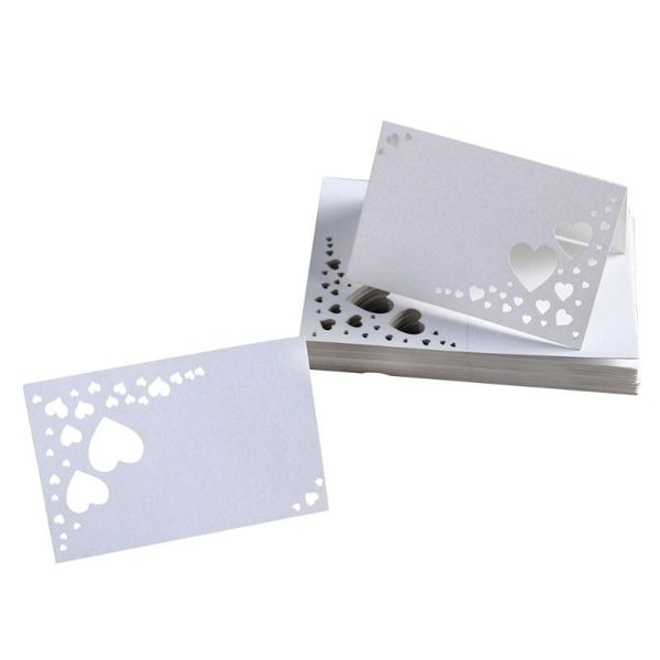

greeting cards 50pcs heart hollow name place wedding guest (white)