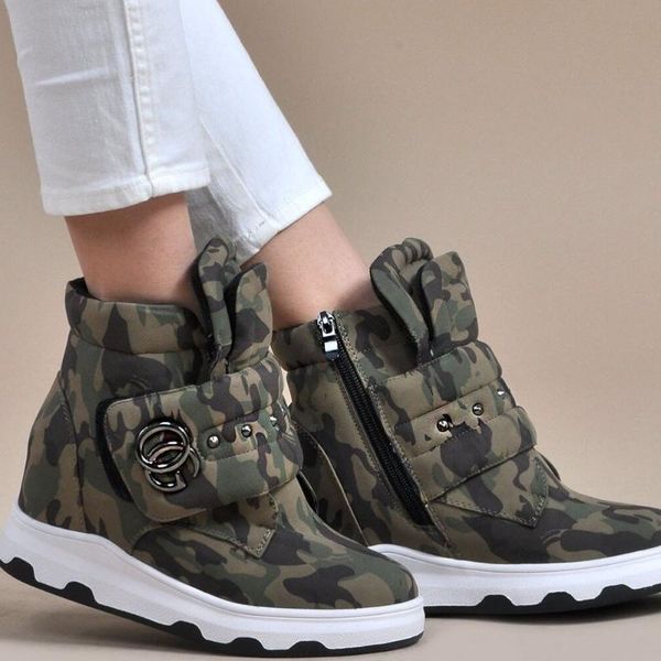 

boots military green women zipper winter fashion warm and waterproof, Black