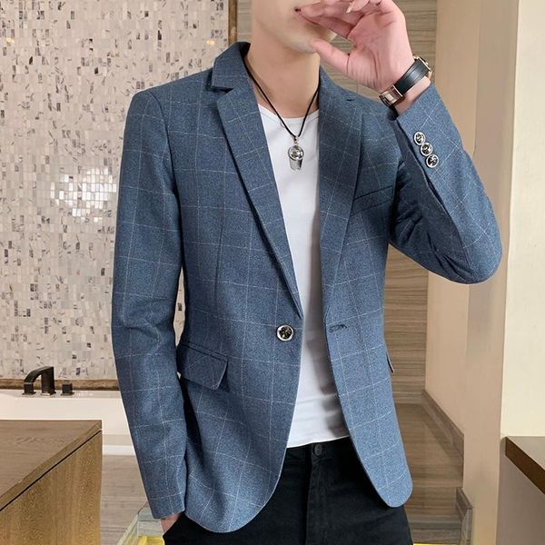 

men's suits & blazers classic plaid blazer korean style single breasted jacket business casual long-sleeve coat wedding suit slim fit 3, White;black