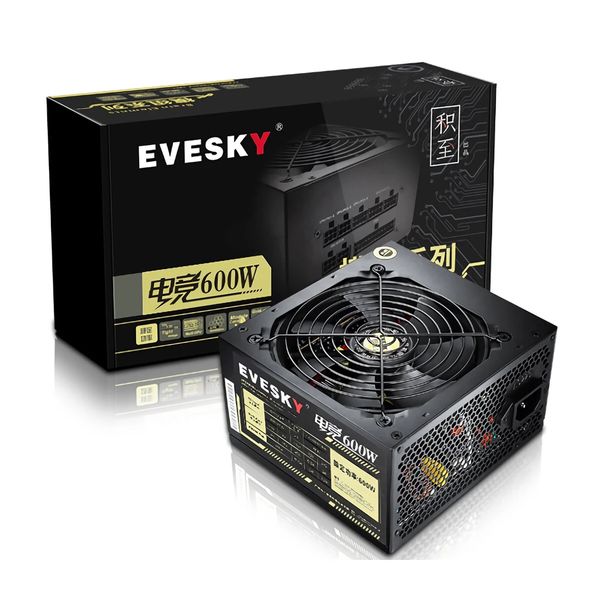 EVESKY 600 W Gaming-Netzteil mit 12 cm Lüfter, geräuschlos, intelligente Temperaturregelung, Desktop-Computer-Host, Spitzenleistung 700 W für Grafikkarte