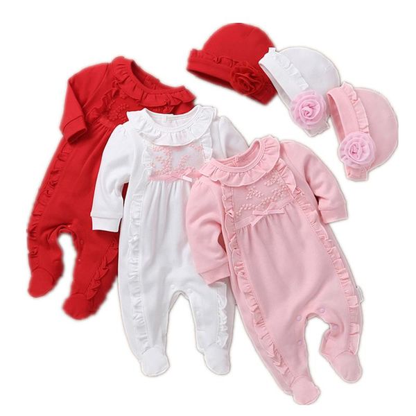 

footies princess style baby girl clothes girls clothing suit lace rompers+hats sets infant jumpsuit gifts, Blue