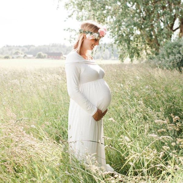 

maternity dresses dress women cowl neck pregnants pography props off shoulders nursing maxi stretch cotton for pregnant, White