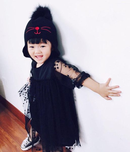 

berets cute children kids girls boys baby winter warm crochet knitted skullies beanie cap animal print ears causal bomber hats, Blue;gray