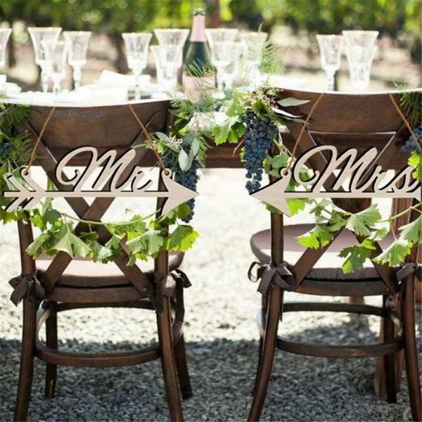 

2pc mr & mrs arrow signs wedding party chair decoration pgraphy prop rustic wood wedding sign decorations bride to be favors
