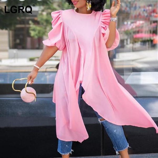 

women's blouses & shirts [lgrq] women yellow ruffles split asymmetrical blouse lapel long sleeve loose shirt fashion tide autumn winter, White