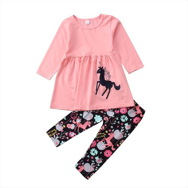 

toddler girls floral dress unicorn clothing set kids pants outfits clothes, White