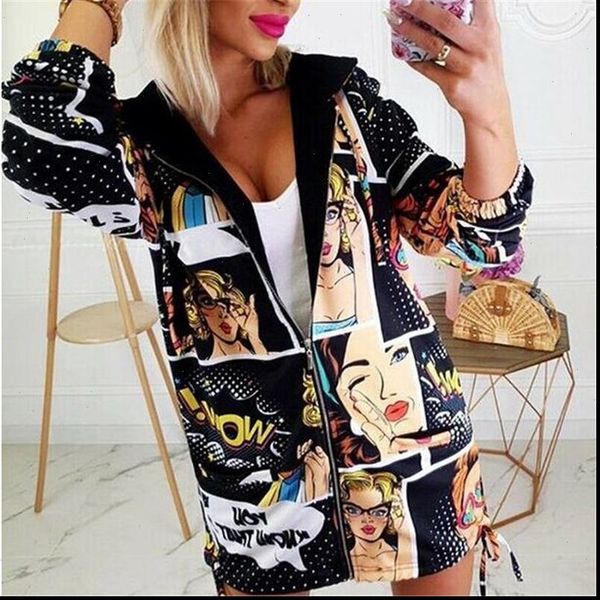 

womens autumn vintage printes zipper jacket loose vintage long coat jacket female long sleeve outwear overcoat, Black;brown