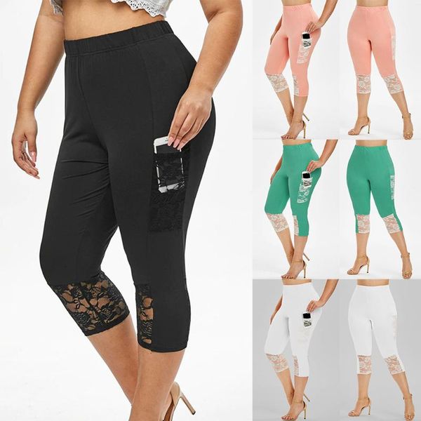 

yoga outfit 5xl plus size leggings women solid lace patchwork pants for fitness elastic waist casual gym sport trousers