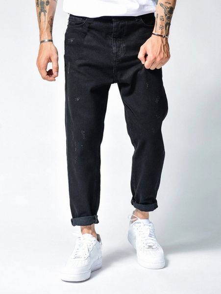 

romwe guys solid ripped jeans t5qu#, Blue