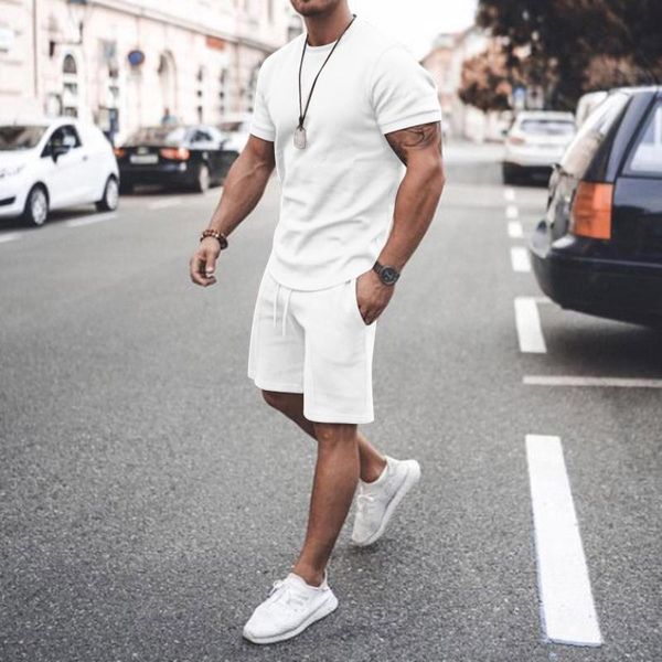 

men's tracksuits 2021 men summer tracksuit short sleeve t-shirt loose pants suit solid color two piece set lounge clothing, Gray