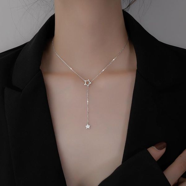 

fashion simple five-pointed star pendant necklace fashion sweater chain necklace women tassel clavicle chain jewelry accessories, Silver