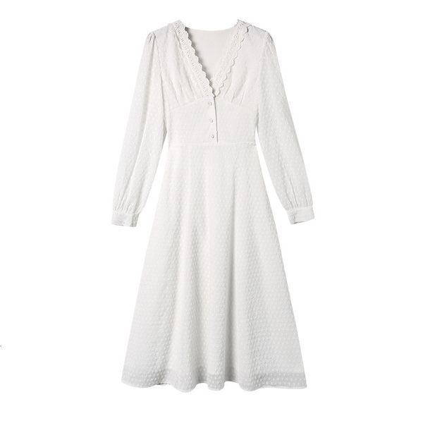 

2021 new summer v-neck pure lace white color long elegant women clothes vestidos 7ufu, Black;gray
