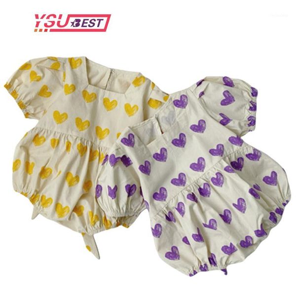 

jumpsuits 0-2y baby girls clothes born summer short sleeve heart embroidered bodysuit suit girl white cotton romper1, Blue