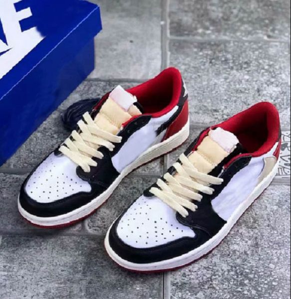 

2021 fragment ts jumpman 1s low basketball shoes cq4278-088 black red sport sneaker size 40-45 with box