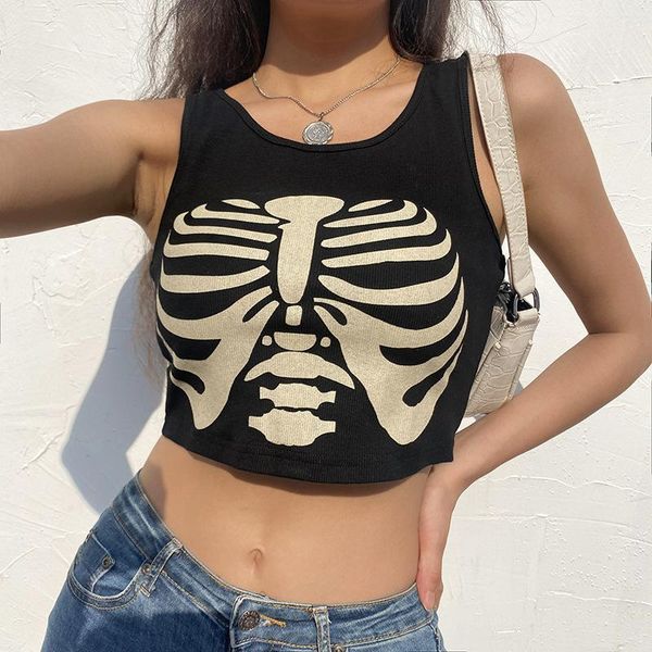

women's tanks & camis pinted knitted crop y2k aesthetic goth black corset women harajuku tee vintage fashion sweats streetwear, White