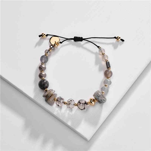

european aspect natural stone adjustable rope bead bracelet, Golden;silver