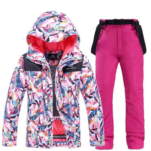

2021 winter thick warm ski suit women waterproof windproof skiing and snowboarding jacket pants set female outdoor snow costumes