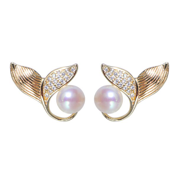 

s925 pearl stud earring 18k real gold plated prevent allergy earrings for women gril gift freshwater natural pearls, Golden;silver