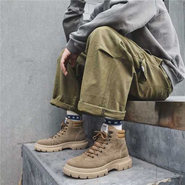 

winter martin high student men's tooling british style combat shoes desert ins rhubarb boots men i, Black