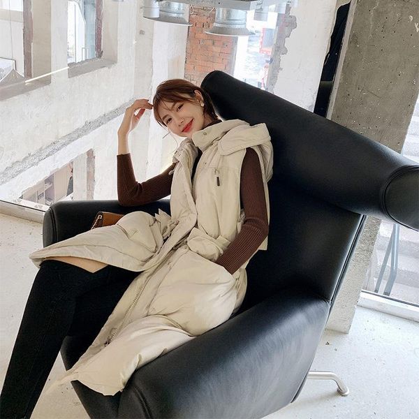 

women's vests winter down long vest women outerwear sleeveless female korean fashion warm hooded jacket waistcoat autumn parkas f2092, Black;white