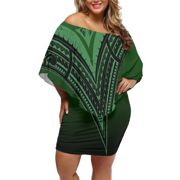 

casual dresses wholesale green black ladies summer tattoo print party dress women plus size clothing polynesian 2021, Black;gray