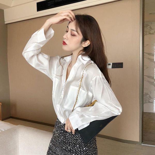

new blouse women shirt chiffon loose long sleeves ladies bl011, White
