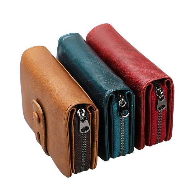 

wallets men coin purse small wallet female genuine leather walet portomonee clamp for money bag ladies women zipper card short, Red;black