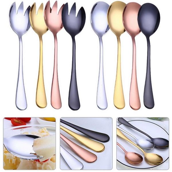 

spklifey gold salad spoon fork 2pcs salad spoon stainless steel cutlery set serving set colorful unique spoons