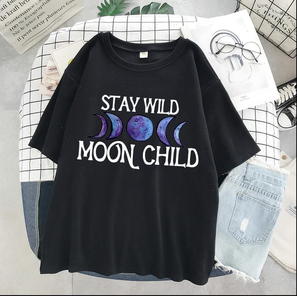 

fashion womens t shirts ladies shirt casual lunar eclipse print short sleeve fun moon cute planet top, White