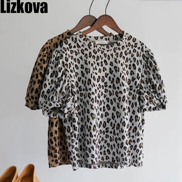 

lizkova spring leopard print t shirts women 2021 puff sleeve vintage mujer harajuku o-neck casual femme t-shirts ts6637 210315, White