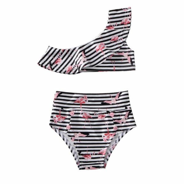

infant baby girls oblique shoulder swimwear swimsuit swimming sunsuit clothes, Black