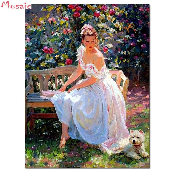 

diamond painting diy 5d "woman and cute dog" full square/round drill embroidery portrait picture of rhinestone decor