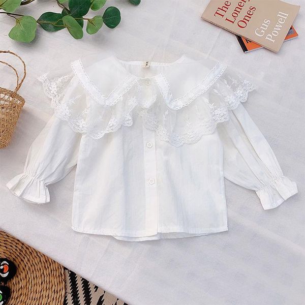 

white baby girls shirt long sleeve cotton lace princess clothes toddler soild blouse 2021 spring kids clothing for shirts, White;black