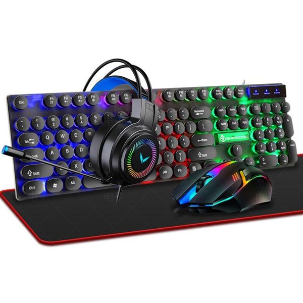 

keyboard mouse combos gaming and pad headset wired led rgb backlight bundle for pc gamer work study 4 in 1